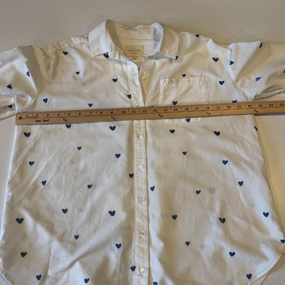 Sezane White Button-Down Shirt with Blue Heart Print - Picture 6 of 9
